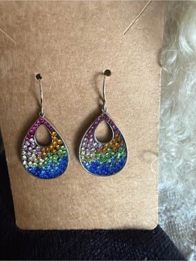 Source Unknown Rainbow Teardrop Crystal Dangle Earrings - Multicolor